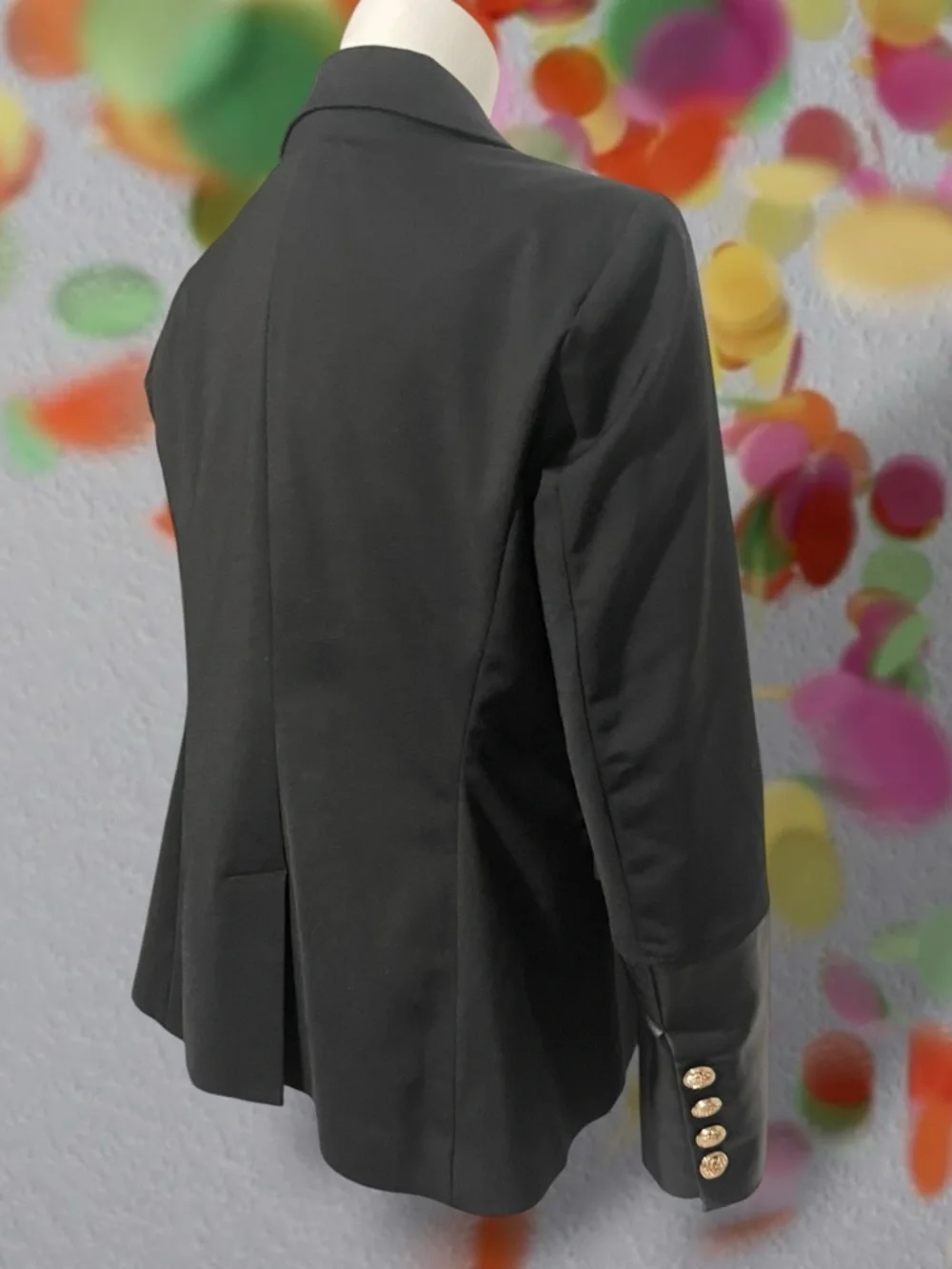 Boston Proper Black Leather Detailed Modern Double-Breasted Blazer Size 10